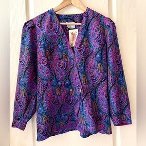 💜 Maggie Shepherd Vintage Purple Magenta Print Top
